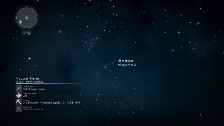 A screenshot of the galaxy map in No Man's Sky